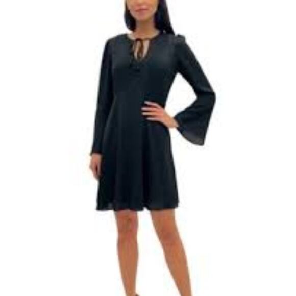 Sam Edelman Black Womens V Neck Bell Sleeve Mini Dress Size 8 - Picture 1 of 9